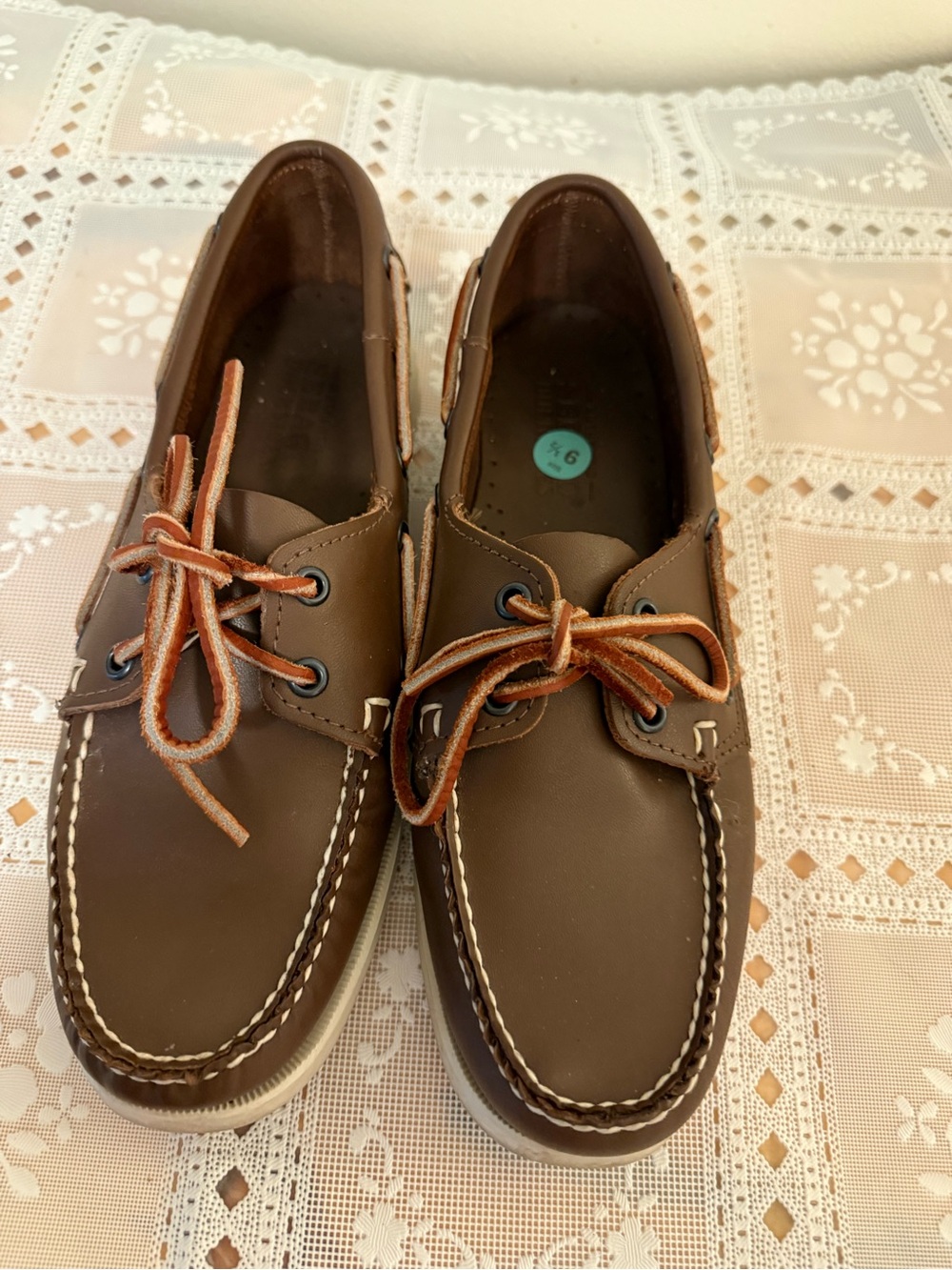 Sebago Brown Leather Classic Boat Shoes with Contrast Laces